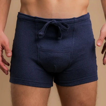 Drawstring trunk in deep blue marl from Eczema Clothing