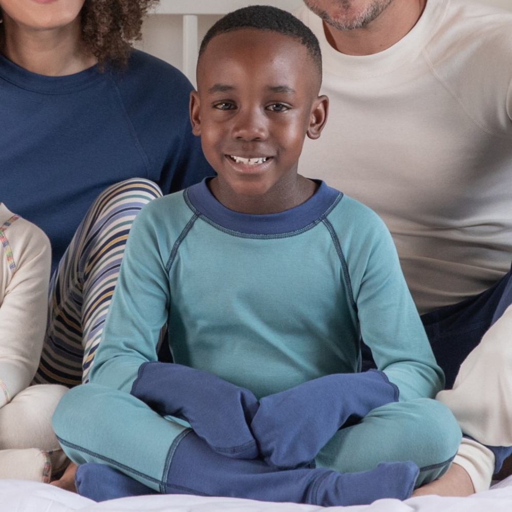 All in one PJ from Cotton Comfort in navy and agate green.