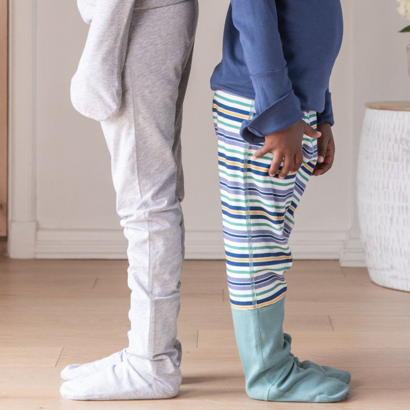 cotton comfort eczema clothing ankle protect pjs in multi stripe and grey