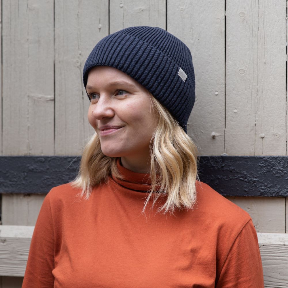 100% Organic Cotton beanie hat in navy