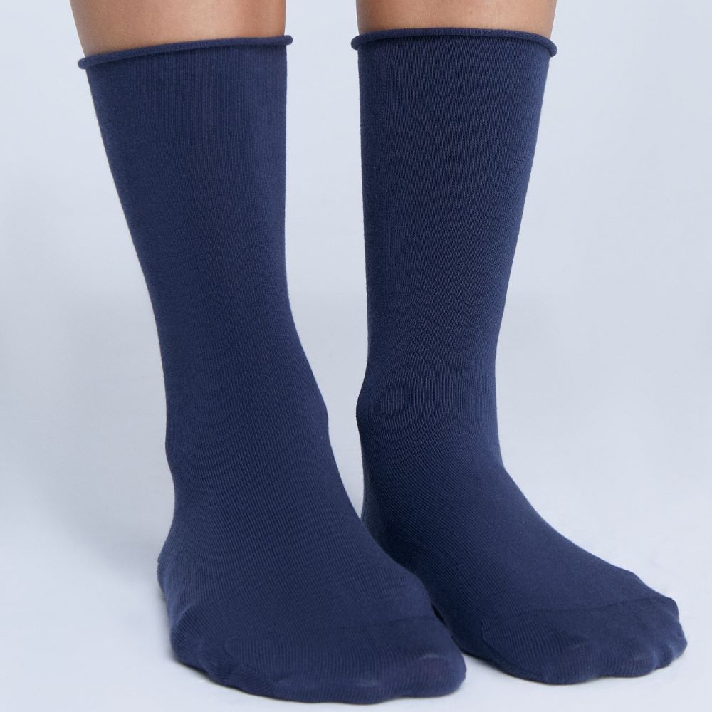 98% organic cotton roll top socks in navy from Albero