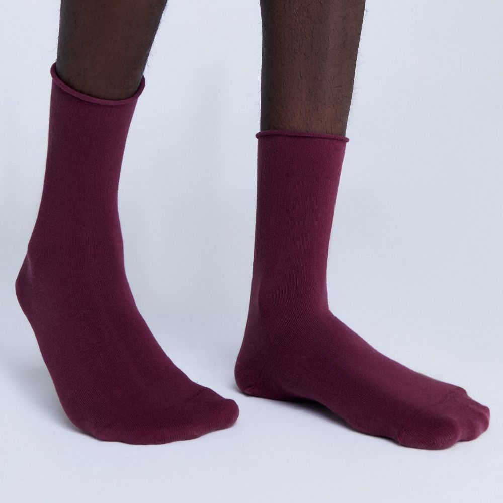 98% organic cotton roll top socks in burgundy from Albero