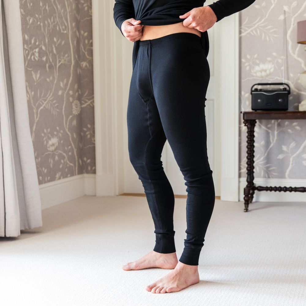 Pure Comfort men's long johns in black - 100% organic cotton