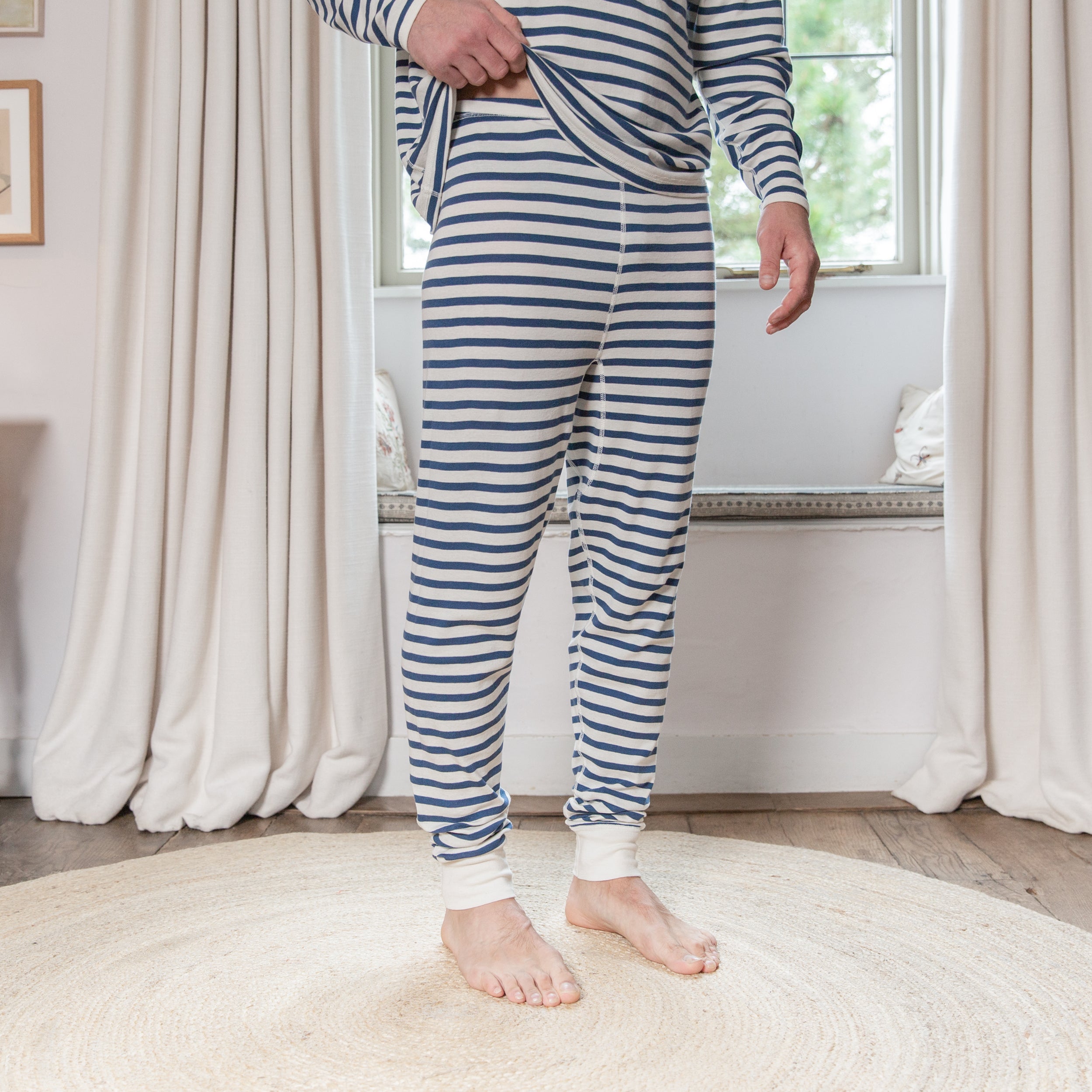 Anti Scratch PJ Bottom - Breton Stripe/Leaf Print