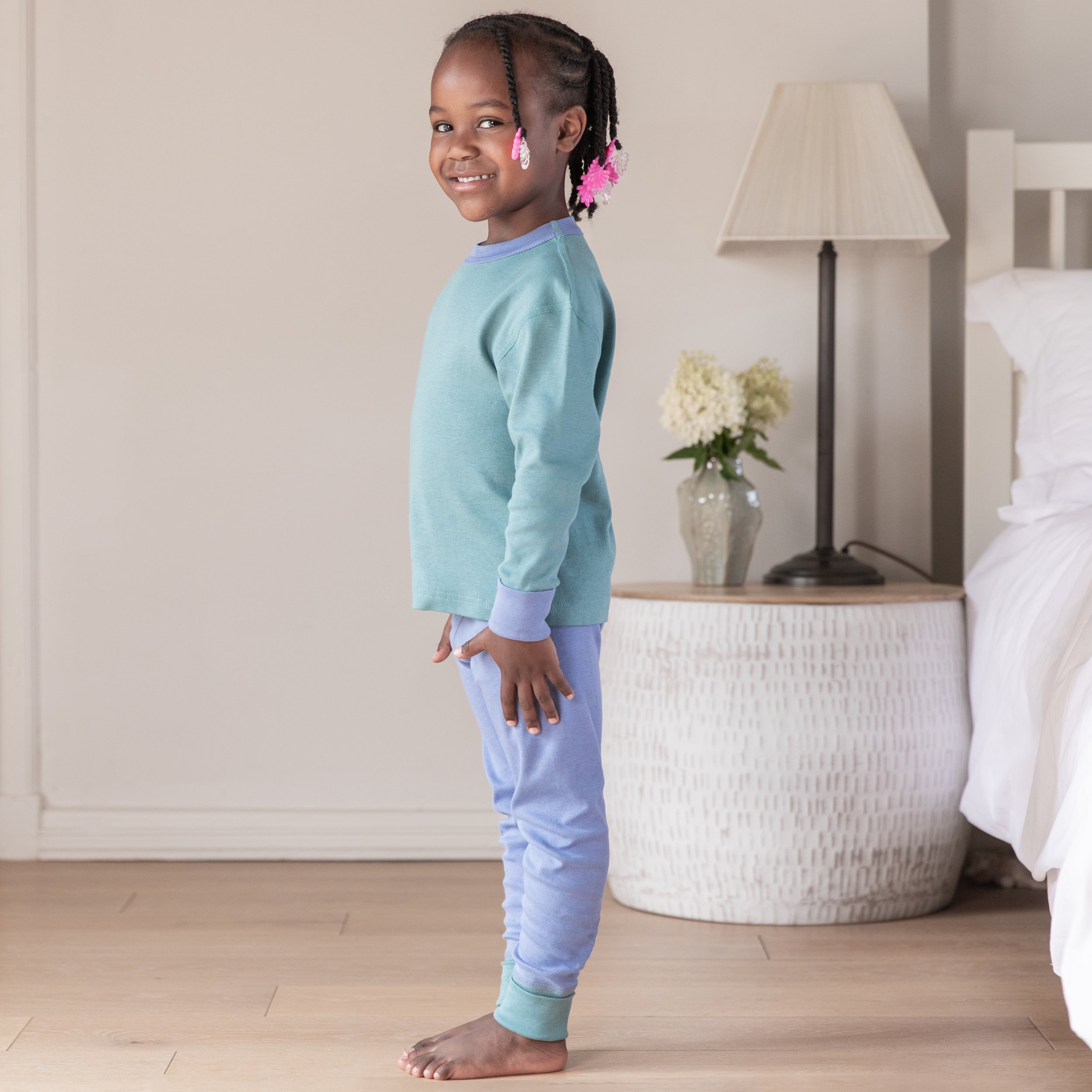 Eczema clothing cotton comfort kids pjs in blue/green