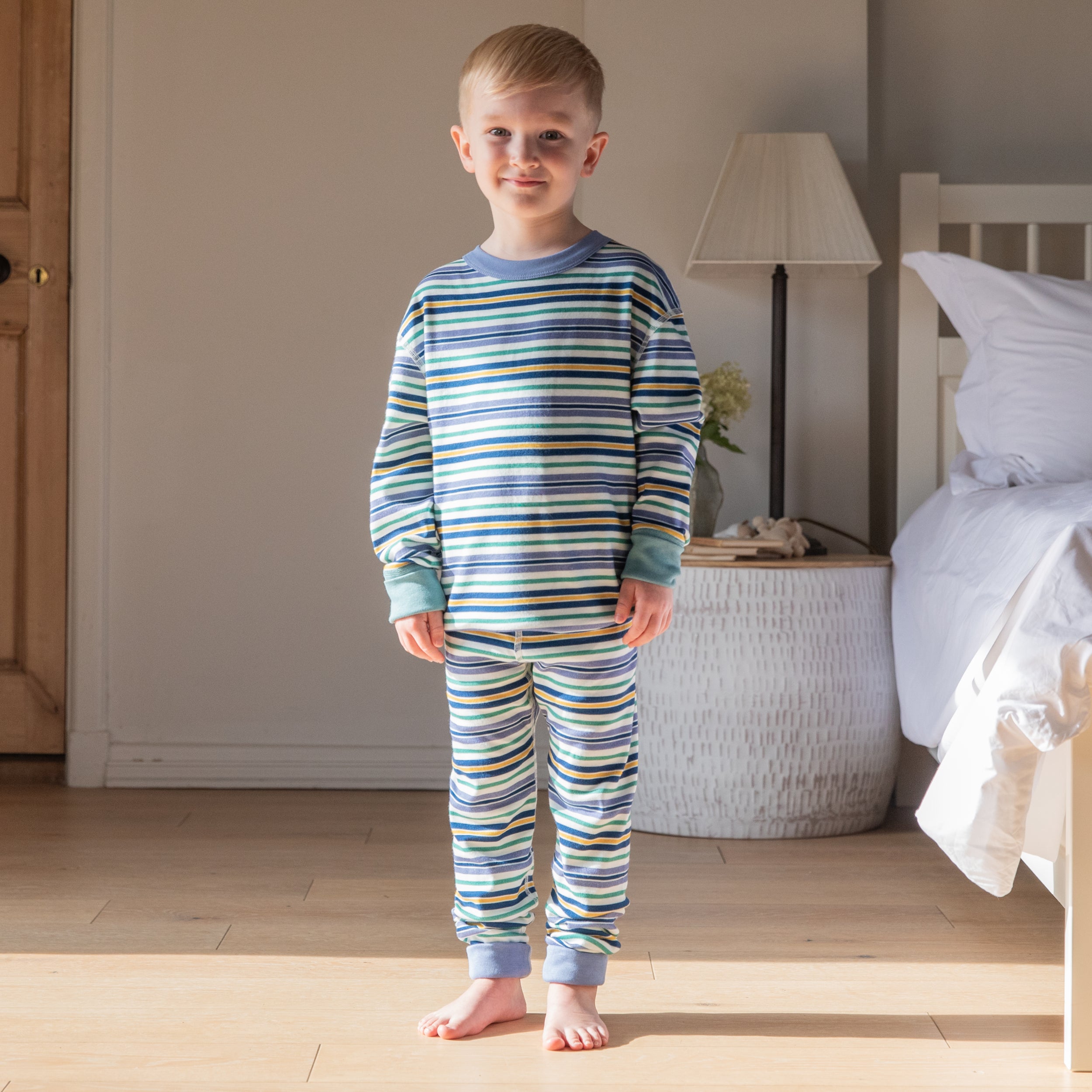 Eczema clothing cotton comfort kids pjs in multi stripe