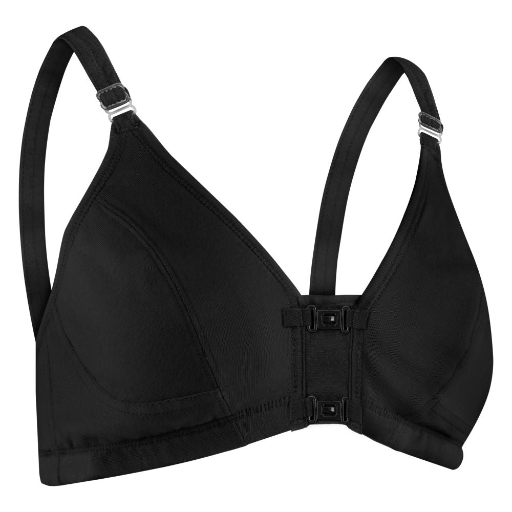 Front fastening bra in black from Cotton Comfort
