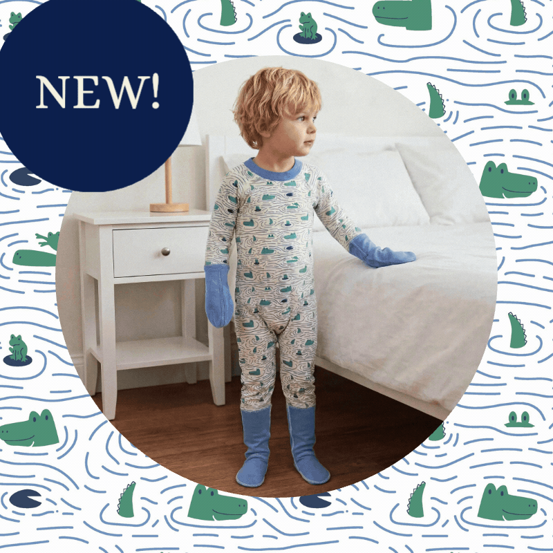 New croc print organic cotton kids clothing for eczema and dungarees!