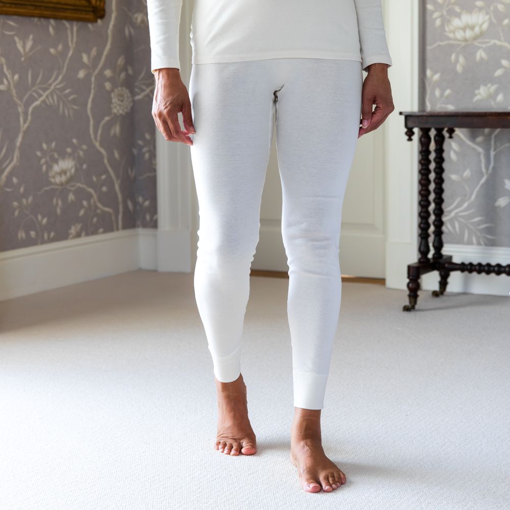 Pure Comfort women's long johns in natural - rear view, soft organic cotton