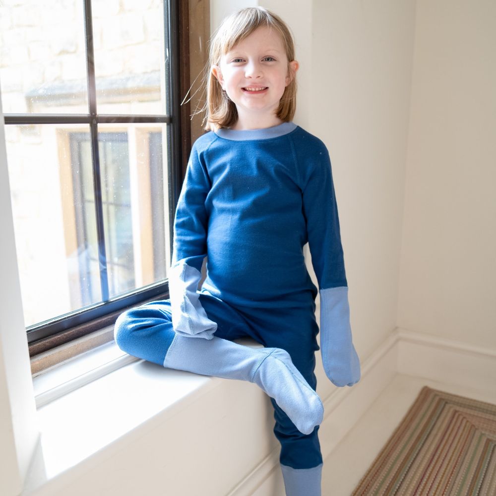 Eczema Scratch Mitten PJ in Azure Blue from Cotton Comfort