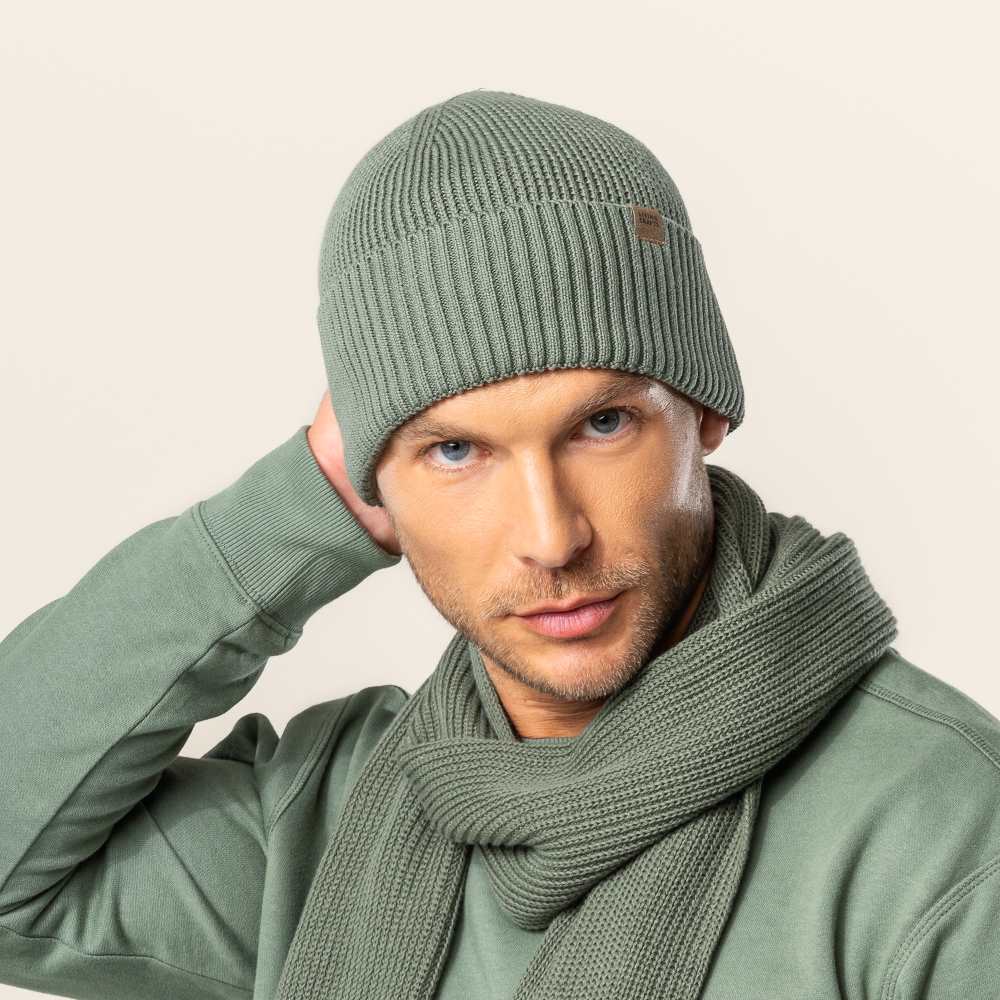 100% Organic Cotton beanie hat in meadow green