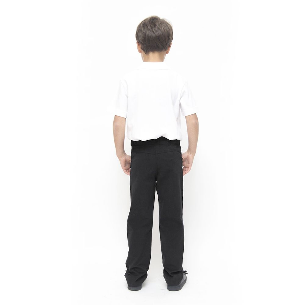 Boys Kids Black Half Elastic Waist Trousers School Uniform Trouser Pants